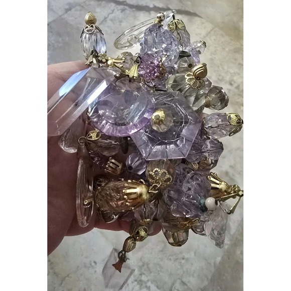 Mid Century Chunky Cha Cha‎ Expandable Bracelet Loaded w Pink Lucite Bead Charms - Picture 13 of 14